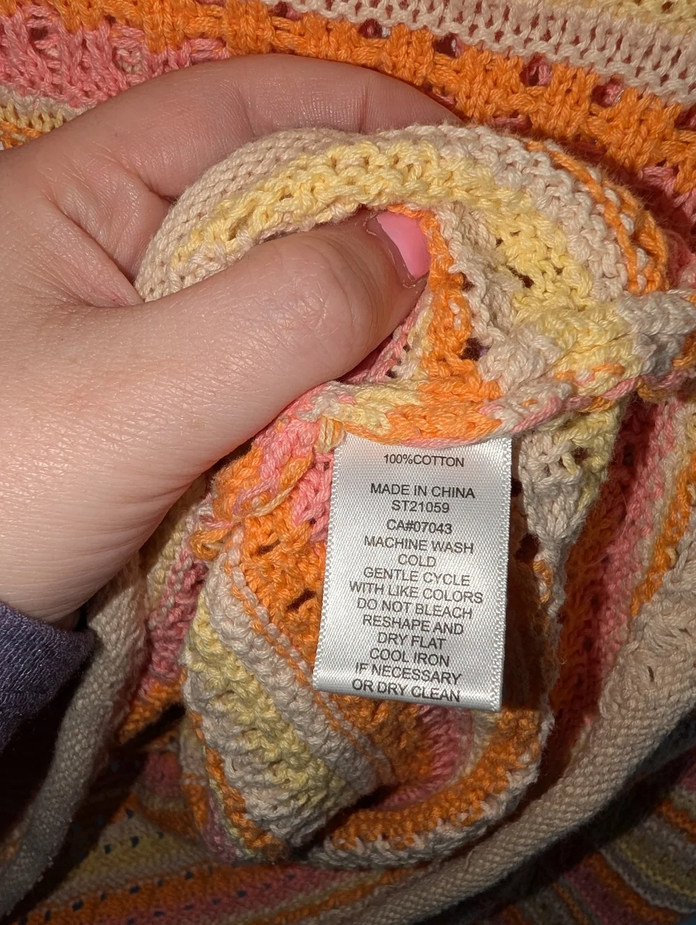 moon & Madison  Lightweight Striped Crochet Sweater - Peach, Pink & Cream - Picture 4 of 5
